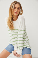 Green Striped Cuff Maternity Sweater