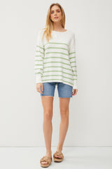 Green Striped Cuff Sweater