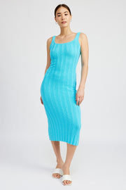 Aqua Wide Rib Knit Midi Dress