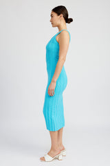 Aqua Wide Rib Knit Midi Dress