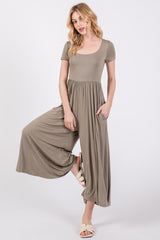 Light Olive Short Sleeve Pocketed Maternity Jumpsuit