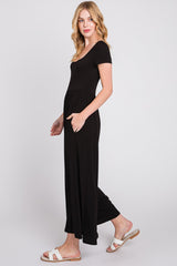 Black Short Sleeve Pocketed Jumpsuit