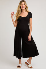 Black Short Sleeve Pocketed Maternity Jumpsuit