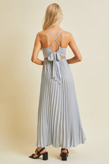 Silver Pleated Back Cutout Tie Maxi Dress