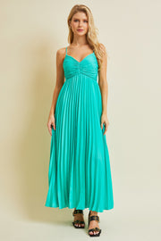 Turquoise Pleated Back Cutout Tie Maxi Dress