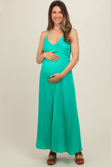 Turquoise Pleated Back Cutout Tie Maternity Maxi Dress