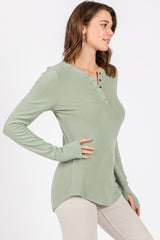 Sage Button Front Soft Knit Long Sleeve Henley Top