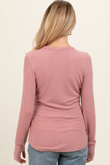 Mauve Button Front Soft Knit Long Sleeve Henley Maternity Top