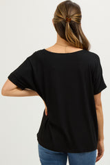 Black Short Dolman Sleeve V-Neck Maternity Top