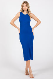 Royal Sleeveless Ribbed Midi Dress