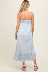 Blue Striped Tie Strap Maternity Maxi Dress