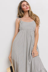 Grey Striped Tie Strap Maternity Maxi Dress