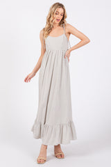 Beige Striped Tie Strap Maxi Dress