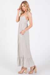 Beige Striped Tie Strap Maxi Dress