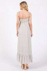 Beige Striped Tie Strap Maxi Dress