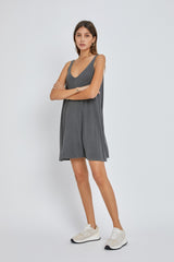 Charcoal Ribbed Sleeveless Front Seam Dress