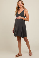 Charcoal Ribbed Sleeveless Front Seam Maternity Dress