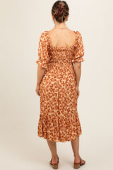 Rust Square Neck Smocked Maternity Dress