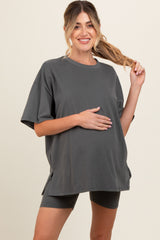 Charcoal Biker Short Maternity Lounge Set