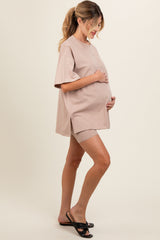 Mocha Biker Short Maternity Lounge Set