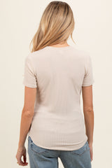 Cream Ribbed Short Sleeve Curved Hem Maternity Top