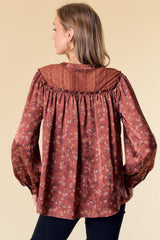 Rust Frilled Floral Blouse