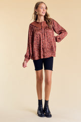 Rust Frilled Floral Blouse