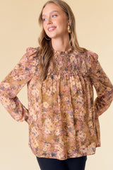 Mustard Smocked York Floral Blouse