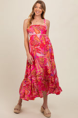 Fuchsia Tropical Back Tie Cutout Maternity Maxi Dress