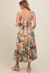 Light Pink Tropical Back Tie Cutout Maternity Maxi Dress