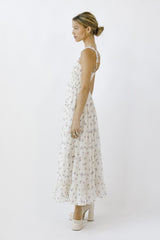 Ivory Smocked Embroidered Floral Maxi Dress