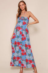 Blue Floral Halter Maxi Dress