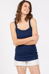 Navy Ribbed Sleeveless Tank Top