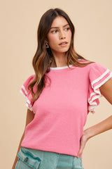 Fuchsia Double Ruffle Sleeve Maternity Sweater Top