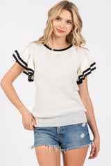 White Double Ruffle Sleeve Maternity Sweater Top