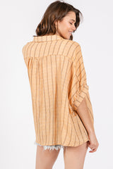 Yellow Striped Collared Oversized Top