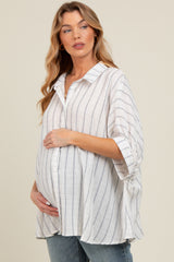 Ivory Striped Collared Oversized Maternity Top