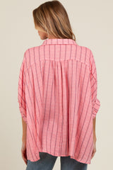 Pink Striped Collared Oversized Maternity Top