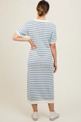 Blue Collared Knit Maxi Maternity Dress