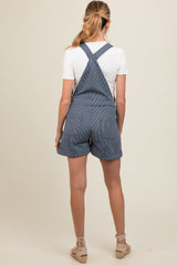 Navy Striped Front Pocket Short Maternity Overall