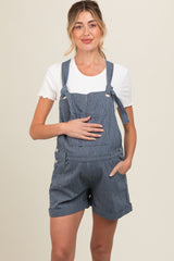 Navy Striped Front Pocket Short Maternity Overall