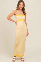 Yellow Strapless Contrast Trim Maxi Dress