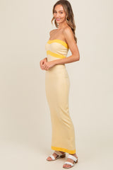 Yellow Strapless Contrast Trim Maxi Dress