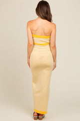 Yellow Strapless Contrast Trim Maternity Maxi Dress