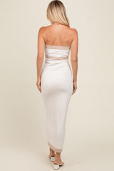 Ivory Strapless Contrast Trim Maxi Dress