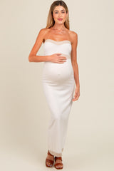 Ivory Strapless Contrast Trim Maternity Maxi Dress