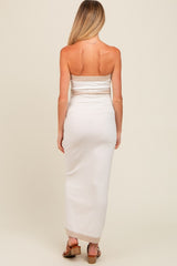 Ivory Strapless Contrast Trim Maternity Maxi Dress