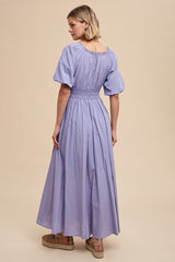 Lavender Smocked Puff Sleeve Maxi Dress