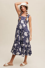 Navy Floral Tiered Sleeveless Maternity Midi Dress