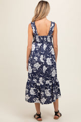 Navy Floral Tiered Sleeveless Maternity Midi Dress